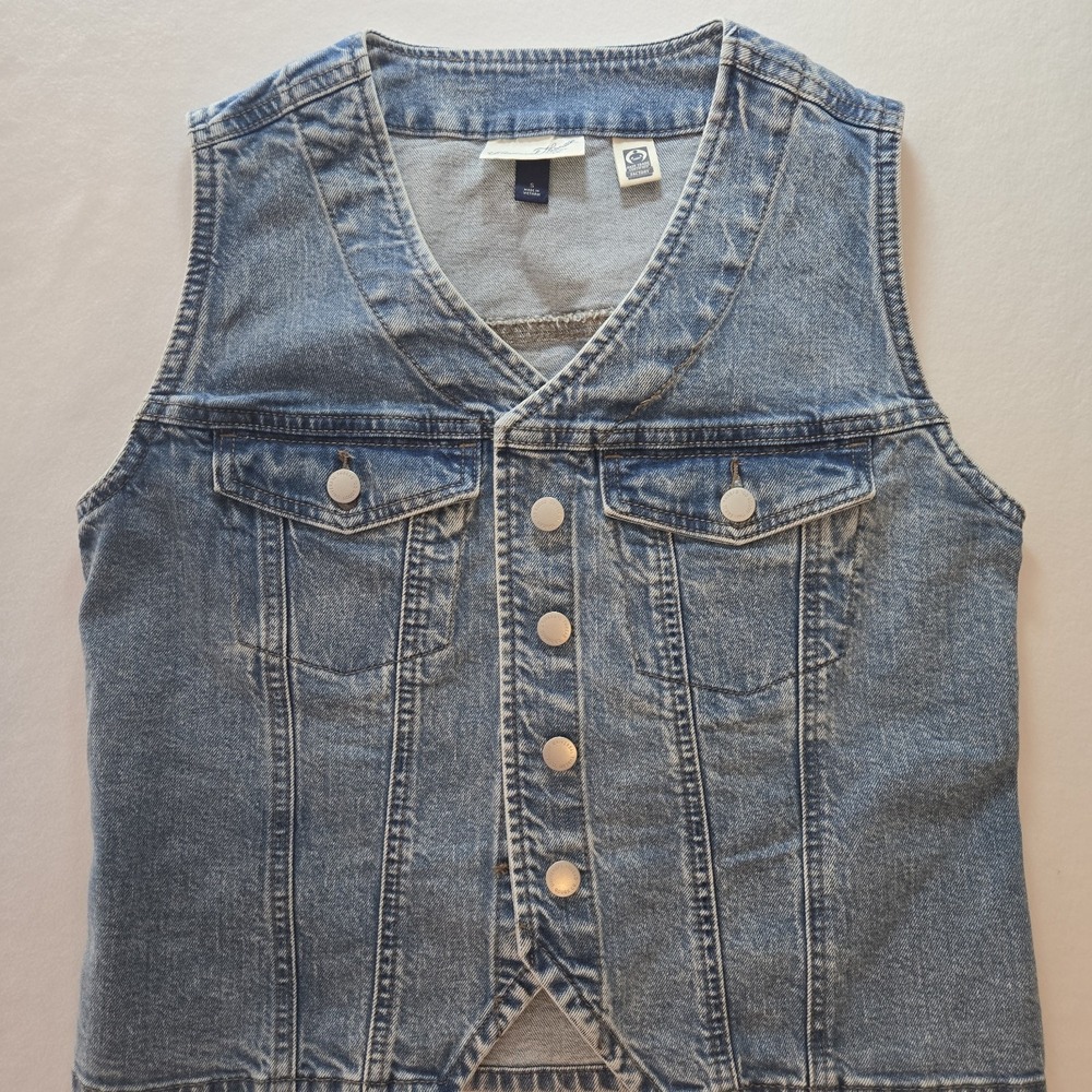 Universal Thread Factory Denim Vest Womens Small Blue Snap Front Jean Jacket - Picture 8 of 16